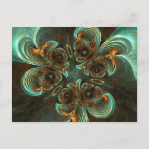 Aqua Grönt & Guld & Spiral Fractal Art Vykort