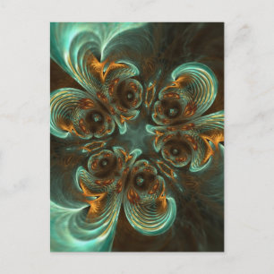 Aqua Grönt & Guld & Spiral Fractal Art Vykort