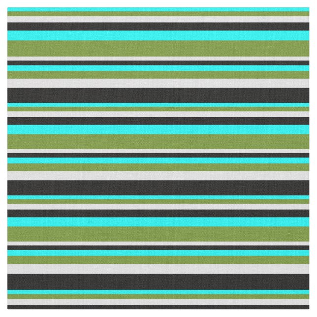 Aqua, Grönt, Lavender och Black Stripe Mönster Tyg (Närbild)
