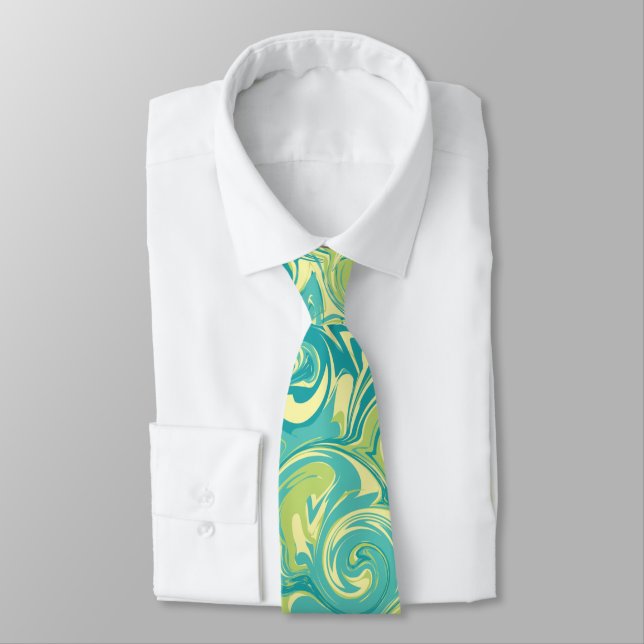 Aqua, Grönt och Gult Marble Swirl Tie Slips (Bunden)