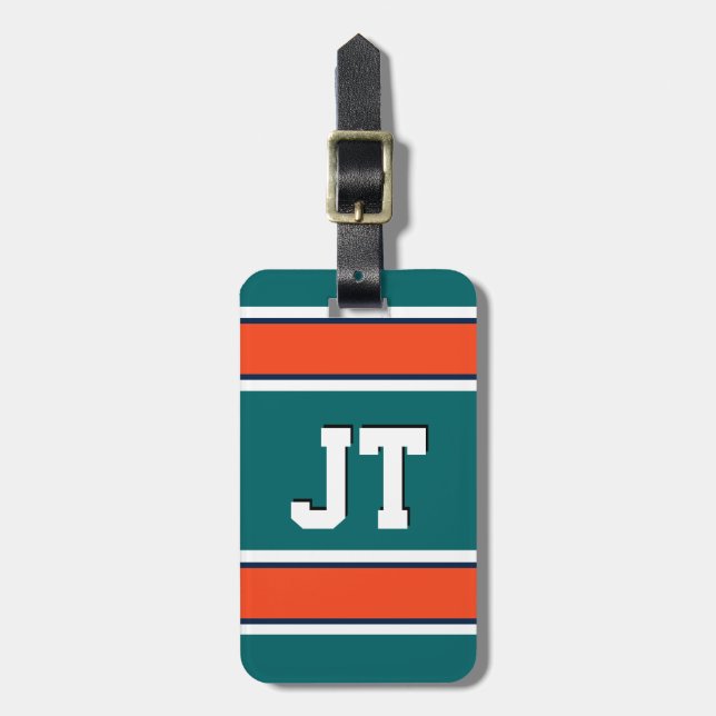 Aqua Grönt och Orange Sports Rand Monogram Bagagebricka (Vertikal Framsida)