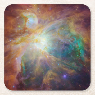 Aqua Grönt Orion Nebula Celestial Photo Underlägg Papper Kvadrat