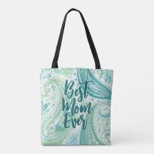 Aqua Grönt Paisley | Mors dag Tote Bag