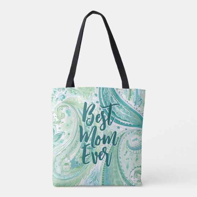 Aqua Grönt Paisley | Mors dag Tote Bag Tygkasse (Baksida)