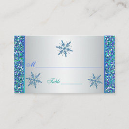 Aqua Grönt Silver Snöflingor Quinceanera Placecard Placeringskort