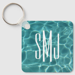 Aqua Grönt Swimming Bassäng Photo 3 Brev Monogram Nyckelring