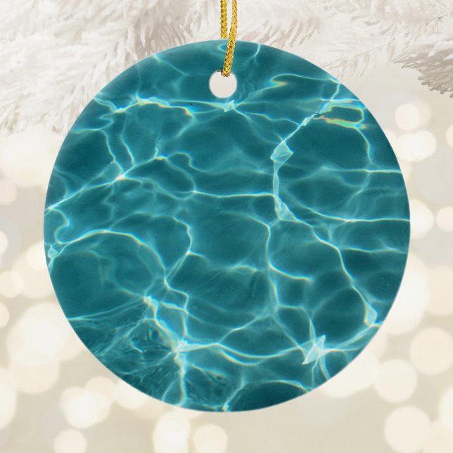 Aqua Grönt Swimming Bassäng Photo Julgransprydnad Keramik (Swimming Pool Photo Ornament )