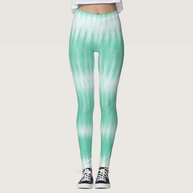 Aqua Grönt Tie Dye Leggings (Framsida)