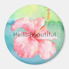 Aqua Grönt Tie dye Rosa Hibiscus Blommigt Magnet