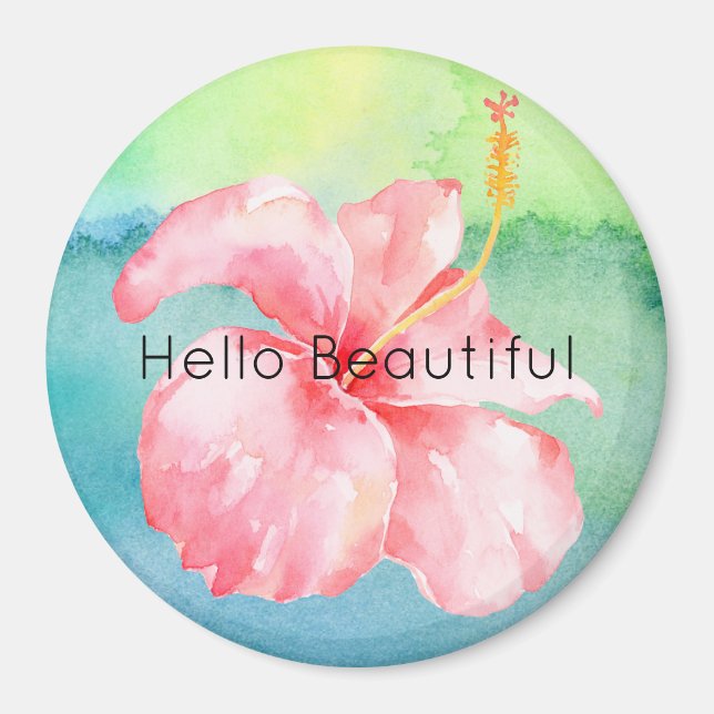 Aqua Grönt Tie dye Rosa Hibiscus Blommigt Magnet (Framsidan)