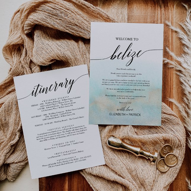 Aqua Guld Beach Belize Välkommen Brev och Irland (Aqua Gold Beach Belize Welcome Letter & Itinerary)