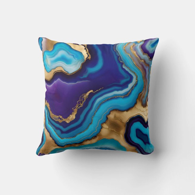 Aqua Guld Blue Lila Veins Agate Kudde (Baksida)