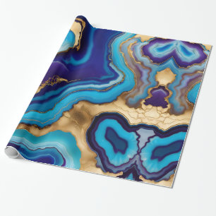 Aqua Guld Blue Lila Veins Agate Presentpapper