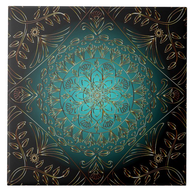 Aqua Guld Decorative Ceramic Tile Kakelplatta (Framsidan)