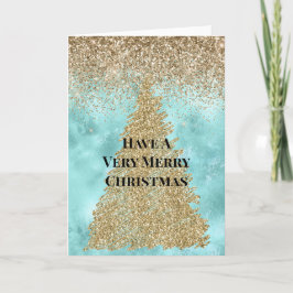 Aqua Guld Glam Glitter Gnistrande Julgran Kort
