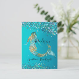 Aqua Guld Glitter Glitter Mermaid Vykort