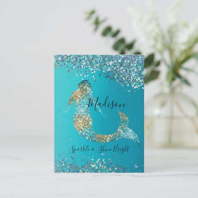 Aqua Guld Glitter Glitter Mermaid  Vykort (Stående Fram)