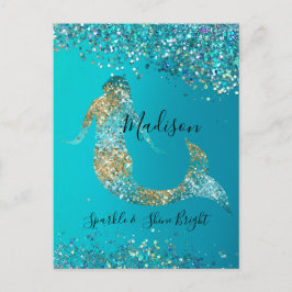 Aqua Guld Glitter Glitter Mermaid  Vykort
