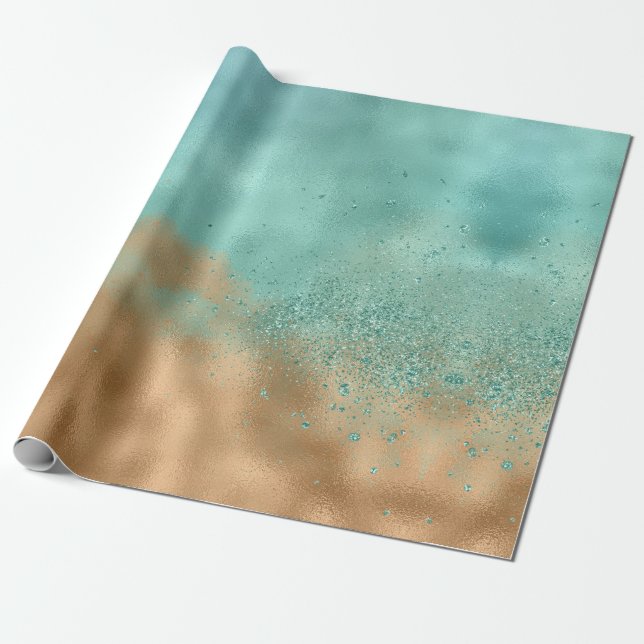Aqua Guld Glitter Glitz Presentpapper (Utrullad)