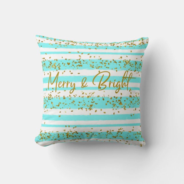 Aqua Guld Glitter Konfetti Merry & Bright Kudde (Framsida)