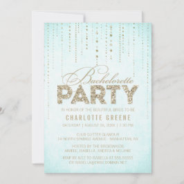 Aqua & Guld Glitter Se Bachelorette Party Inbjudningar