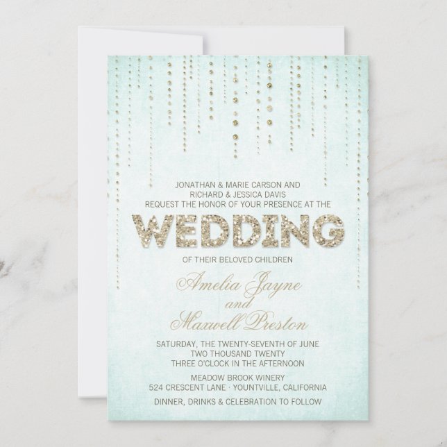 Aqua & Guld Glitter ser ut som bröllopsinbjudan Inbjudningar (Framsida)