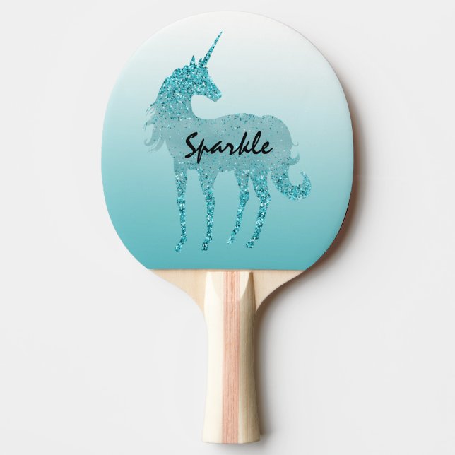 Aqua Guld Glitter Unicorn Pingisracket (Framsidan)
