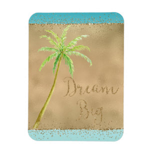 Aqua Guld Glitz Glitter Tropical Handflatan Träd D Magnet