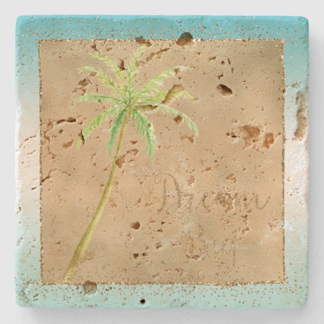 Aqua Guld Glitz Glitter Tropical Handflatan Träd D Stenunderlägg (Framsidan)