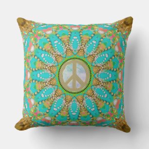 Aqua Guld Groovy Glam Peace Mandala Kudde