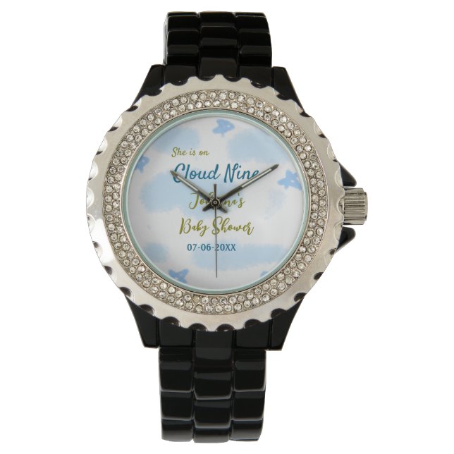 Aqua guld hon är på moln nio baby shower moln  armbandsur (Framsida)