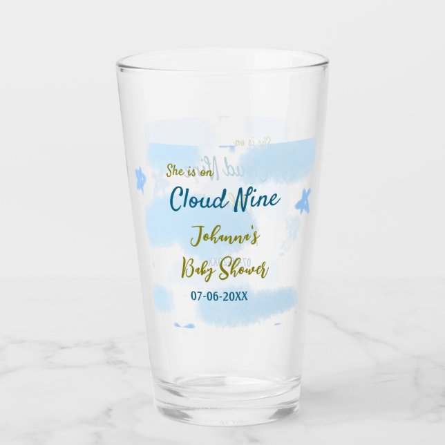 Aqua guld hon är på moln nio baby shower moln  glaskopp (Framsida)