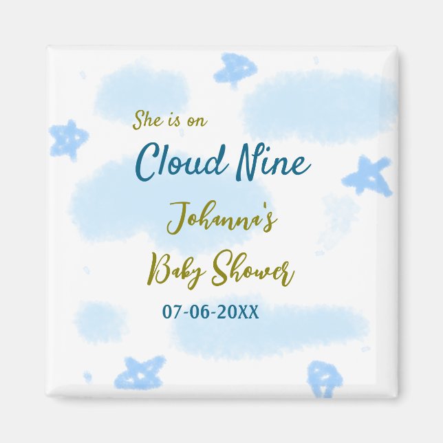 Aqua guld hon är på moln nio baby shower moln  magnet (Framsidan)