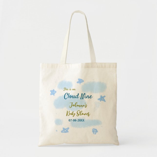 Aqua guld hon är på moln nio baby shower moln  tygkasse (Framsidan)