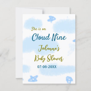 Aqua guld hon är på moln nio baby shower moln vykort