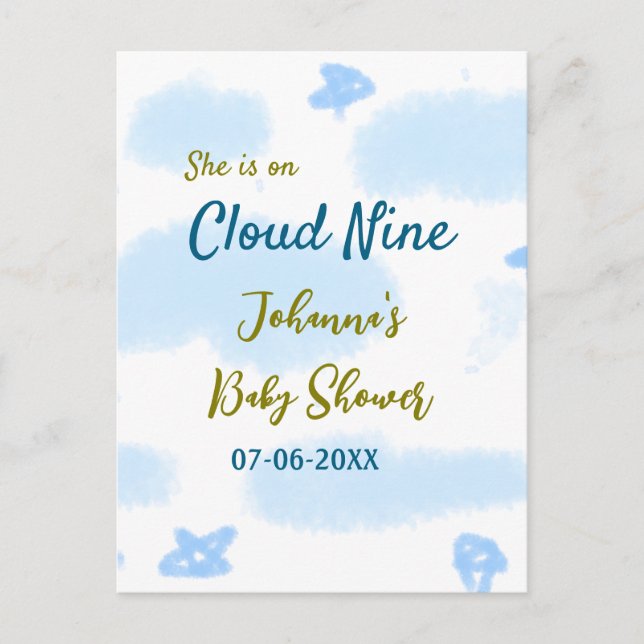 Aqua guld hon är på molnet nio baby shower moln  vykort (Framsida)