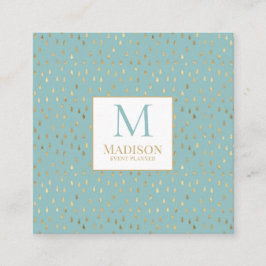 Aqua Guld RainDrop Modern Trendig Monogram Fyrkantigt Visitkort
