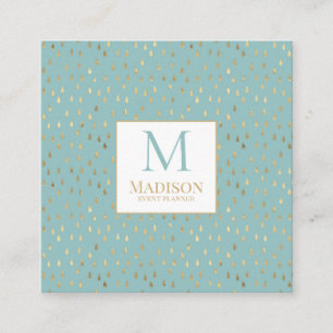 Aqua Guld RainDrop Modern Trendig Monogram Fyrkantigt Visitkort