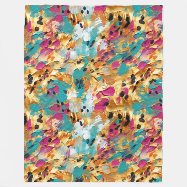 Aqua Guld Rosa Leopard Paint Fleecefilt (Framsidan)
