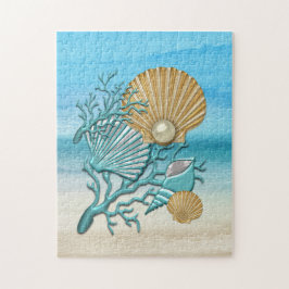 Aqua & Guld Seashells Pussel