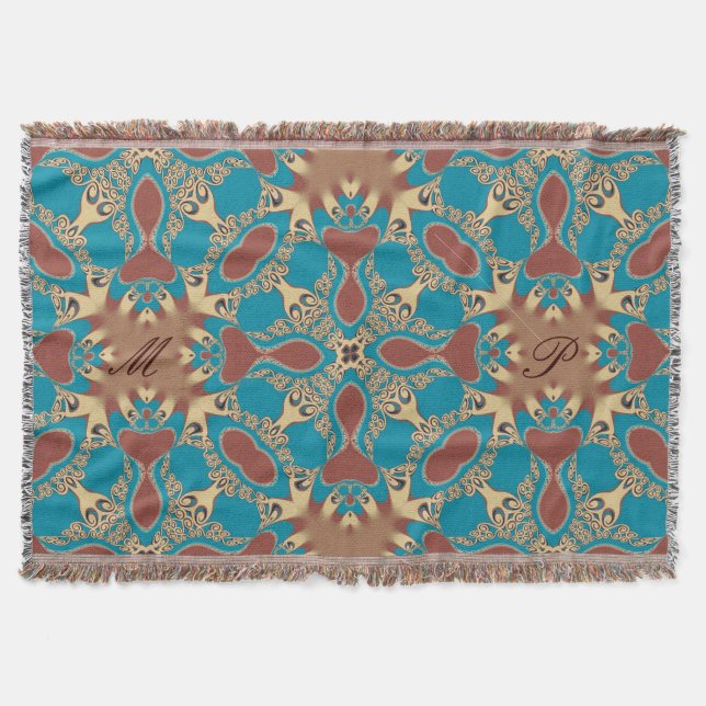 Aqua Guld-stammen Geometric woven Throw Blanket Filt (Framsidan)