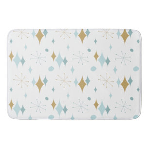 Aqua, Guld Starburst Mid Century Mönster Badrumsmatta