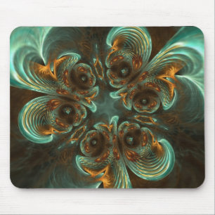 Aqua Guld Swirls Fractal Art Mousepad Musmatta