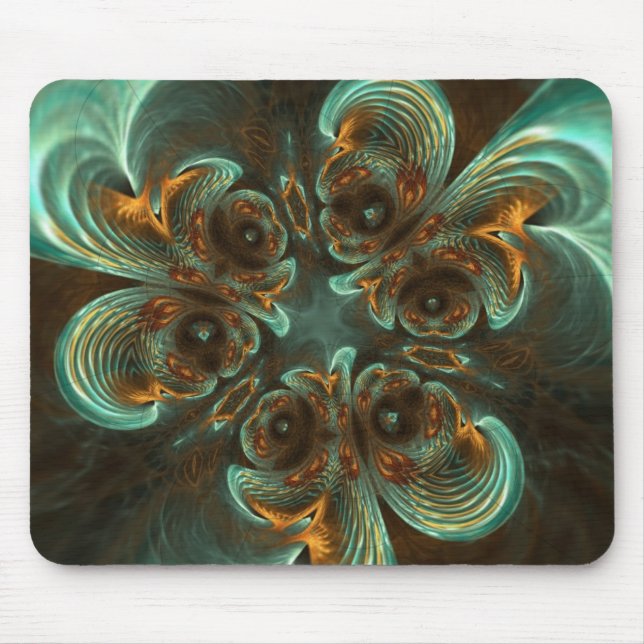 Aqua Guld Swirls Fractal Art Mousepad Musmatta (Framsidan)