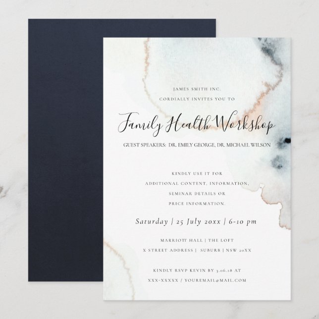 AQUA GULD VATTENFÄRG BORST WORKSHOP EVENT LOGO INBJUDNINGAR (Fram/baksida)