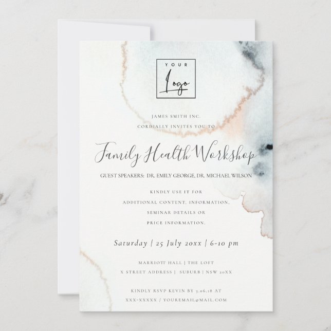 AQUA GULD VATTENFÄRG PENSELSTRYK WORKSHOP EVENT INBJUDNINGAR (Framsida)