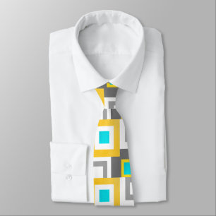 Aqua Gult Grått Geometric Squares Mönster Slips