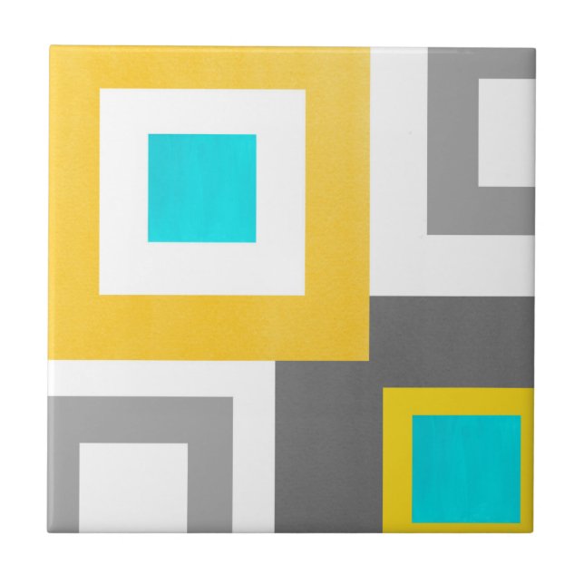 Aqua Gult Grått White Geometric Block Kakelplatta (Framsidan)