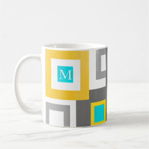 Aqua Gult Grått White Geometric Färg Block Kaffemugg