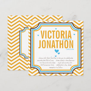 Aqua Gult Modern Zig Zag Typography Bröllop Inbjudningar